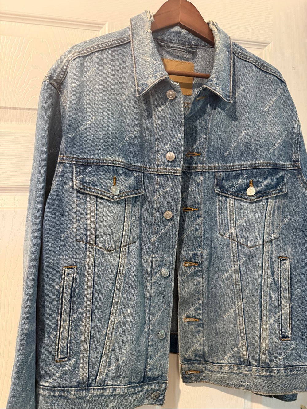 Balenciaga Light Blue Denim Jacket with Label Detail